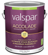 Valspar Accolade 1200 028.0012004.007 Latex Paint, Acrylic Base, Satin, Clear Base, 1 gal, Plastic Can